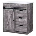 Meuble-lavabo de salle de bain avec évier, meuble-lavabo de ferme de 76 cm de large avec porte coulissante de grange, tiroirs et étagères réglables