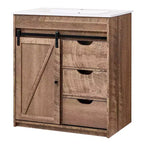 Meuble-lavabo de salle de bain avec évier, meuble-lavabo de ferme de 76 cm de large avec porte coulissante de grange, tiroirs et étagères réglables