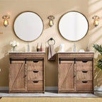 Meuble-lavabo de salle de bain avec évier, meuble-lavabo de ferme de 76 cm de large avec porte coulissante de grange, tiroirs et étagères réglables