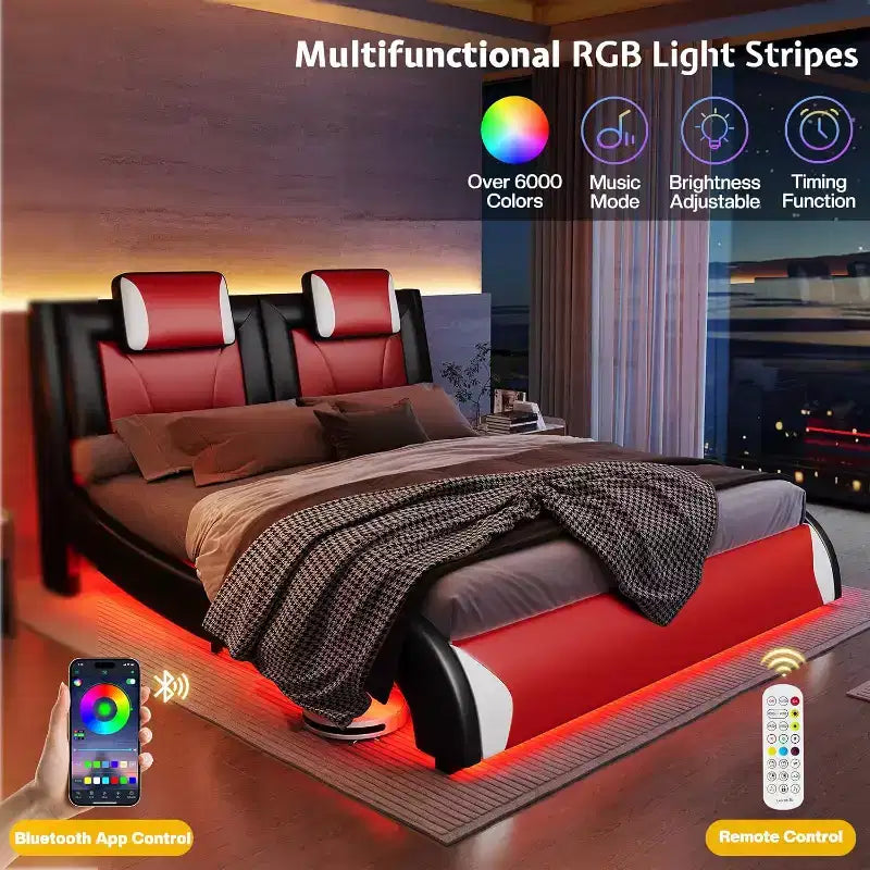Cadre de lit LED , lit plateforme rembourré en similicuir