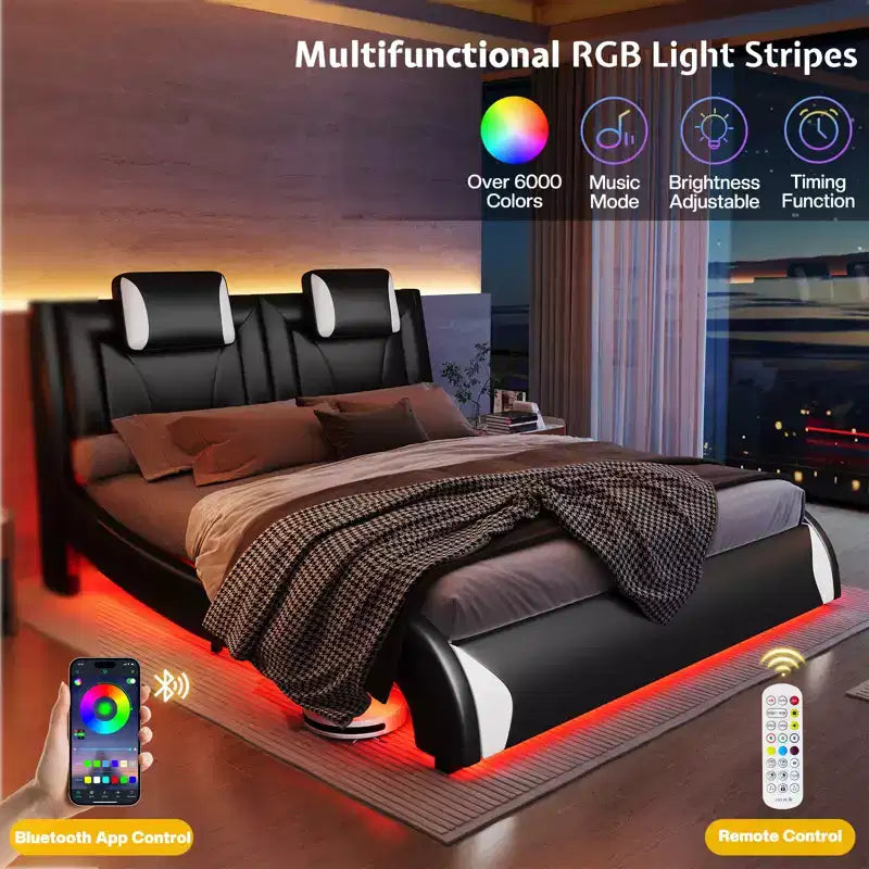 Cadre de lit LED , lit plateforme rembourré en similicuir