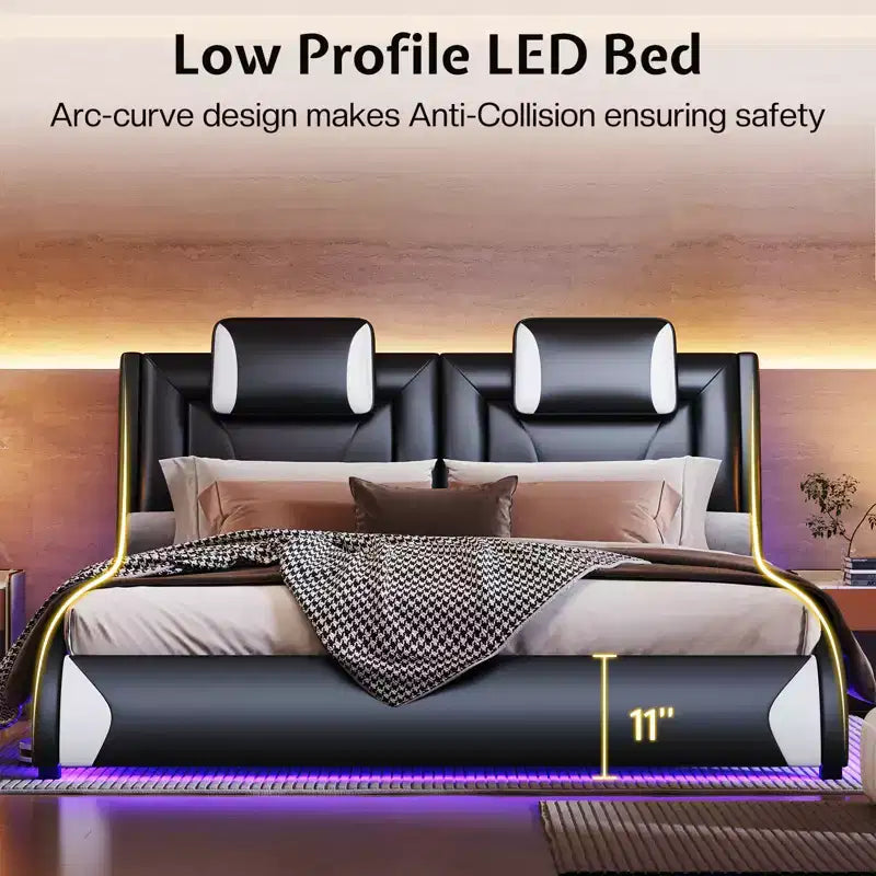 Cadre de lit LED , lit plateforme rembourré en similicuir