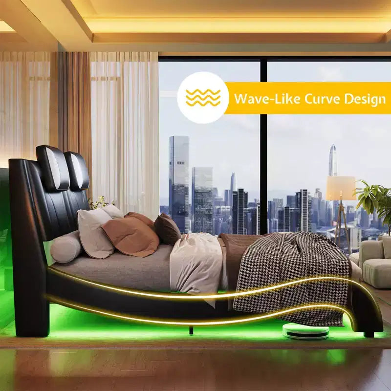 Cadre de lit LED , lit plateforme rembourré en similicuir