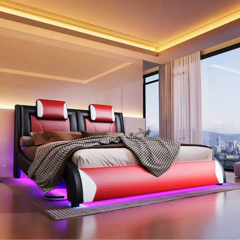 Cadre de lit LED , lit plateforme rembourré en similicuir