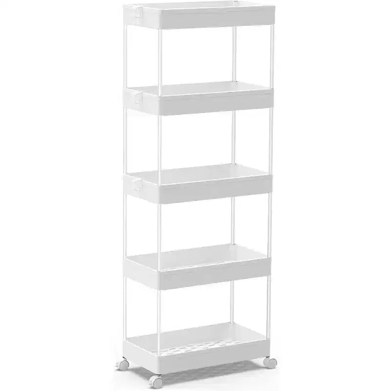 Chariot roulant à 5 niveaux, Organisateur de rangement pour salle de bain, Chariot de service, Étagère coulissante, Noir