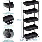 Chariot roulant à 5 niveaux, Organisateur de rangement pour salle de bain, Chariot de service, Étagère coulissante, Noir