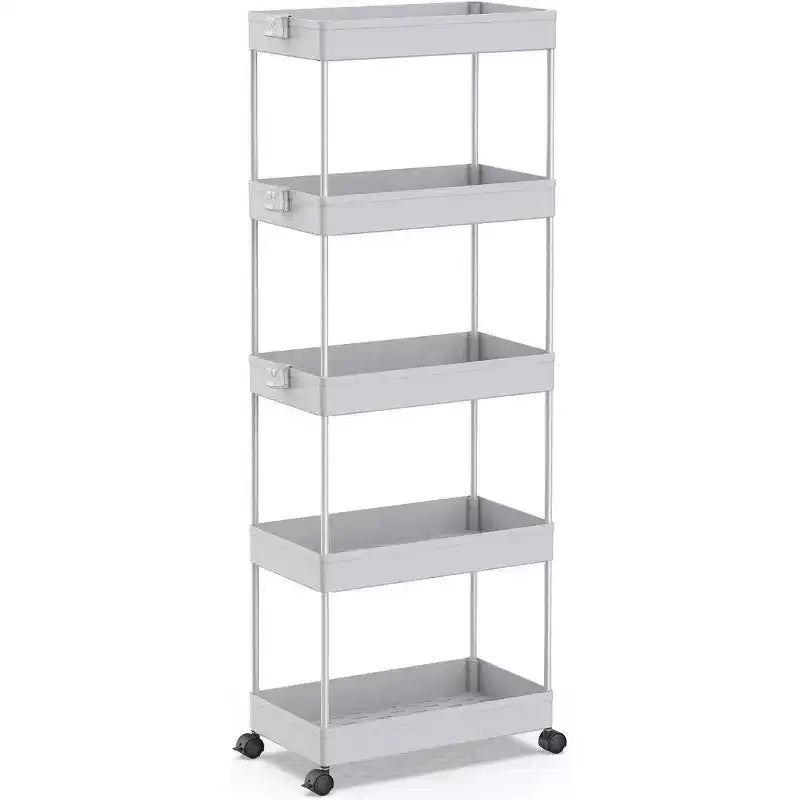 Chariot roulant à 5 niveaux, Organisateur de rangement pour salle de bain, Chariot de service, Étagère coulissante, Noir
