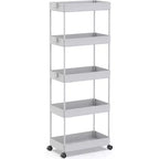 Chariot roulant à 5 niveaux, Organisateur de rangement pour salle de bain, Chariot de service, Étagère coulissante, Noir