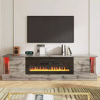 Meuble TV avec 70 lumières LED, portes abattantes et décorations en verre dans les coins
