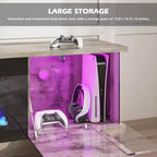 Meuble TV avec 70 lumières LED, portes abattantes et décorations en verre dans les coins