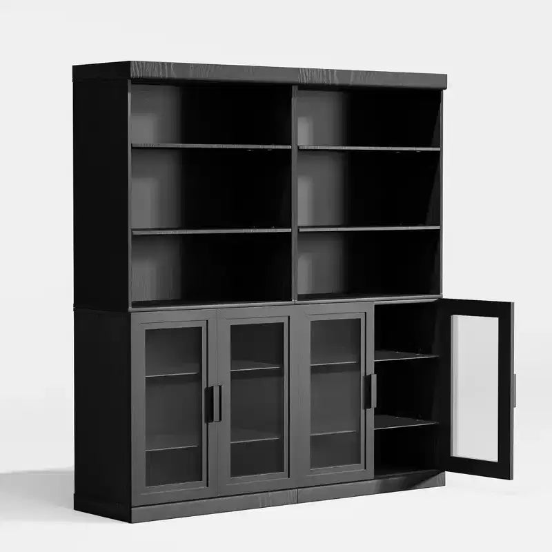 Meuble de rangement d'appoint en bois noir 72x31x16, organisateur de rangement avec étagères réglables et portes vitrées pour cuisine, chambre, salon/salle à manger