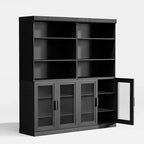 Meuble de rangement d'appoint en bois noir 72x31x16, organisateur de rangement avec étagères réglables et portes vitrées pour cuisine, chambre, salon/salle à manger