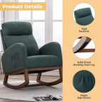 Fauteuil à bascule rembourré avec pieds en bois et pochette latérale, chaise longue confortable pour salon, chambre à coucher