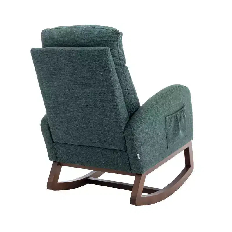 Fauteuil à bascule rembourré avec pieds en bois et pochette latérale, chaise longue confortable pour salon, chambre à coucher