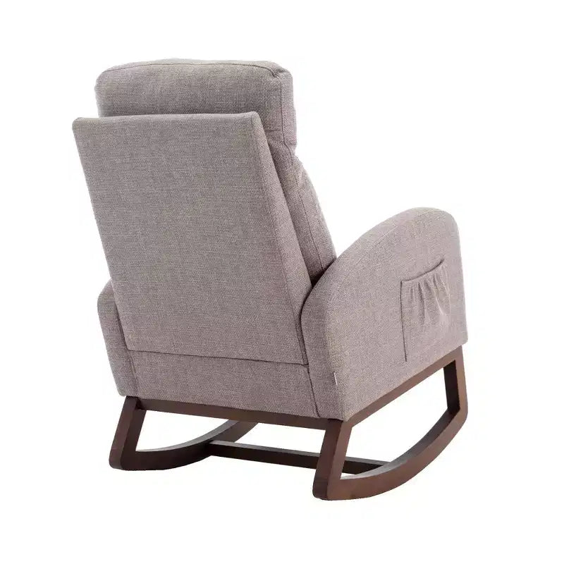 Fauteuil à bascule rembourré avec pieds en bois et pochette latérale, chaise longue confortable pour salon, chambre à coucher