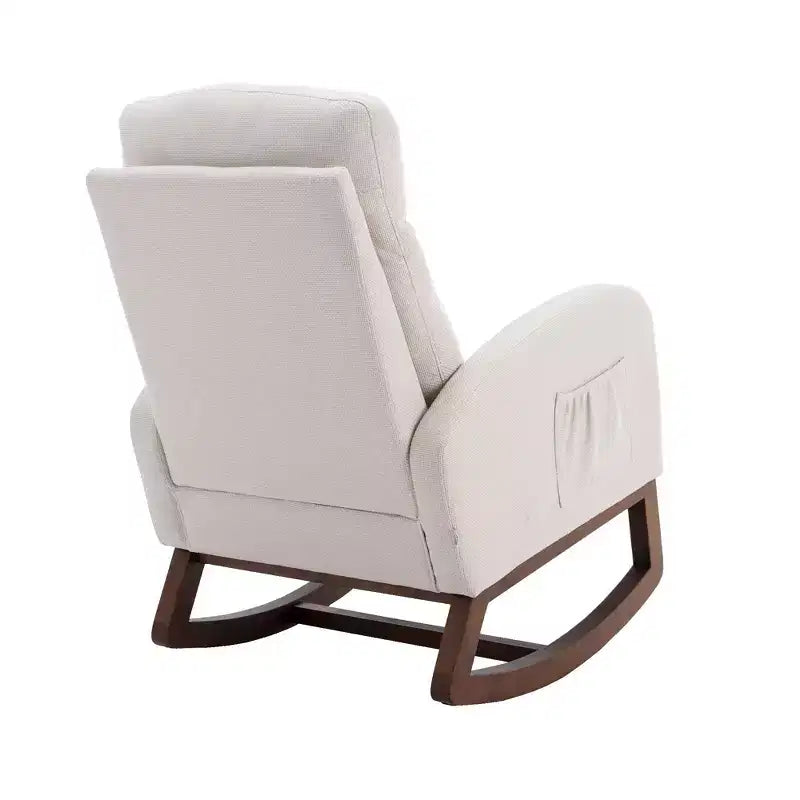 Fauteuil à bascule rembourré avec pieds en bois et pochette latérale, chaise longue confortable pour salon, chambre à coucher