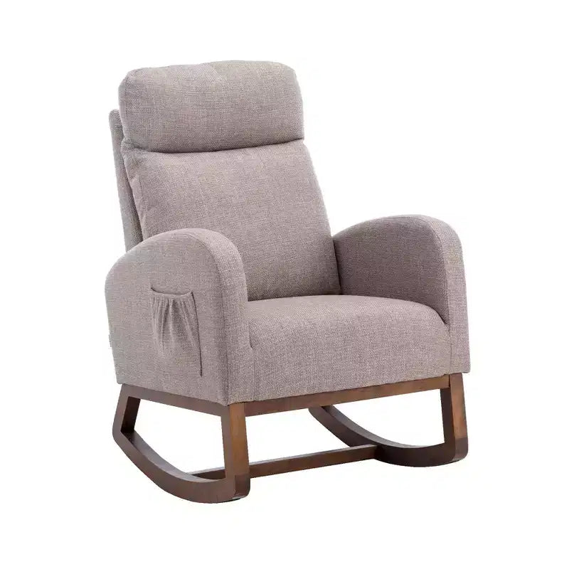 Fauteuil à bascule rembourré avec pieds en bois et pochette latérale, chaise longue confortable pour salon, chambre à coucher