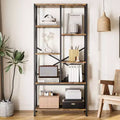 31.49 inches Split Level 5-Tier Vintage Storage Bookcase, Rustic Farmhouse Book Shelves, Large Capacity Display Rack, Metal Frame, for Bedroom
