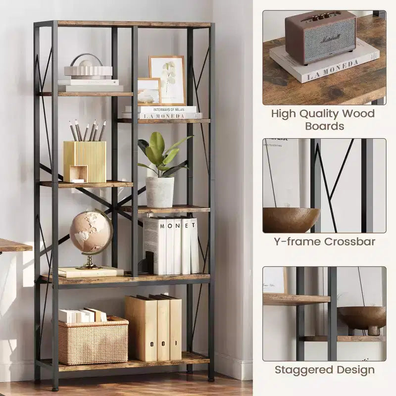 Étagère de rangement vintage à 5 niveaux pour maison de campagne rustique, 31,49 pouces, grande capacité, avec cadre en métal, pour chambre à coucher
