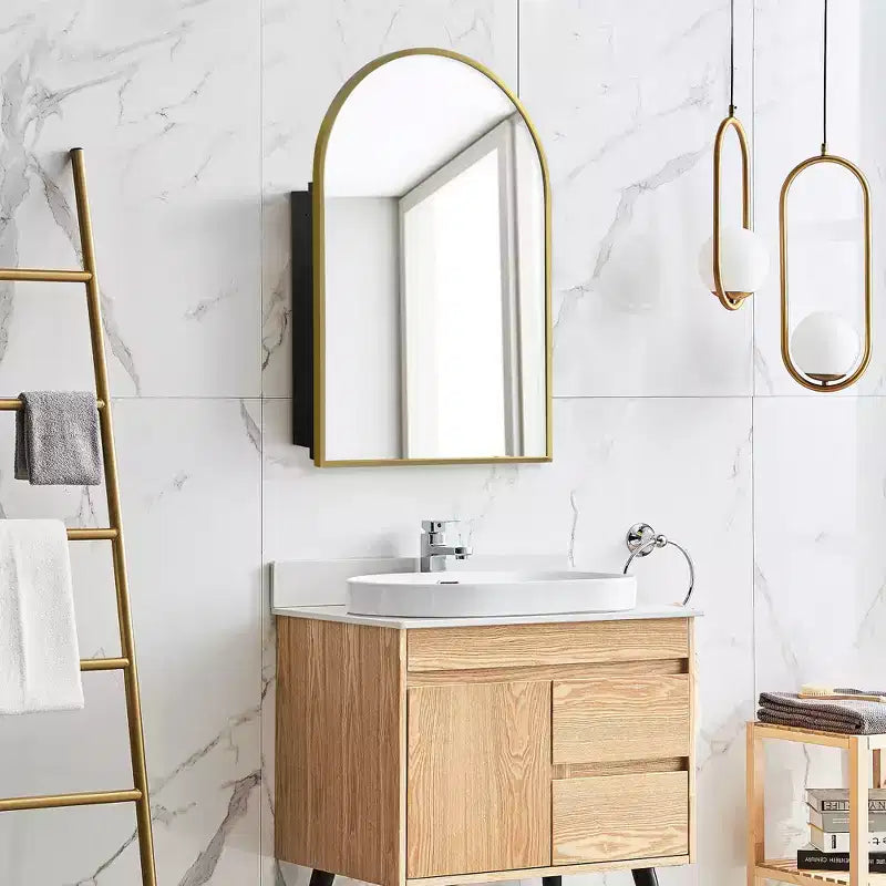 Armoire de toilette de salle de bain arquée dorée de 36 x 24 pouces avec miroir
