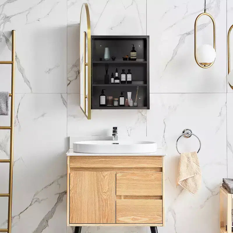Armoire de toilette de salle de bain arquée dorée de 36 x 24 pouces avec miroir