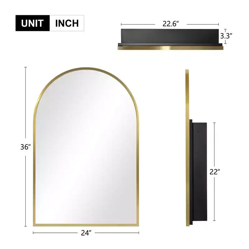 Armoire de toilette de salle de bain arquée dorée de 36 x 24 pouces avec miroir