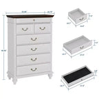 Commode de chambre à 7 tiroirs de style ferme, commode en bois de 127 cm de haut avec texture naturelle, grands tiroirs de 3 tailles différentes, commode rustique de style ferme