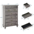 Commode de chambre à 7 tiroirs de style ferme, commode en bois de 127 cm de haut avec texture naturelle, grands tiroirs de 3 tailles différentes, commode rustique de style ferme