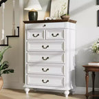 Commode de chambre à 7 tiroirs de style ferme, commode en bois de 127 cm de haut avec texture naturelle, grands tiroirs de 3 tailles différentes, commode rustique de style ferme