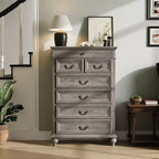 Commode de chambre à 7 tiroirs de style ferme, commode en bois de 127 cm de haut avec texture naturelle, grands tiroirs de 3 tailles différentes, commode rustique de style ferme