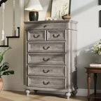 Commode de chambre à 7 tiroirs de style ferme, commode en bois de 127 cm de haut avec texture naturelle, grands tiroirs de 3 tailles différentes, commode rustique de style ferme