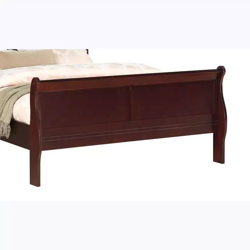 Lit traîneau 62 Queen en bois massif avec tête et pied de lit, design bas et sûr pour chambre d'enfant, cerisier