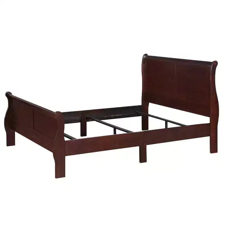 Lit traîneau 62 Queen en bois massif avec tête et pied de lit, design bas et sûr pour chambre d'enfant, cerisier