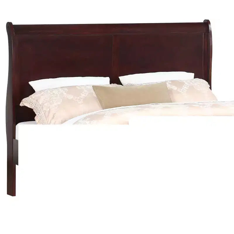 Lit traîneau 62 Queen en bois massif avec tête et pied de lit, design bas et sûr pour chambre d'enfant, cerisier