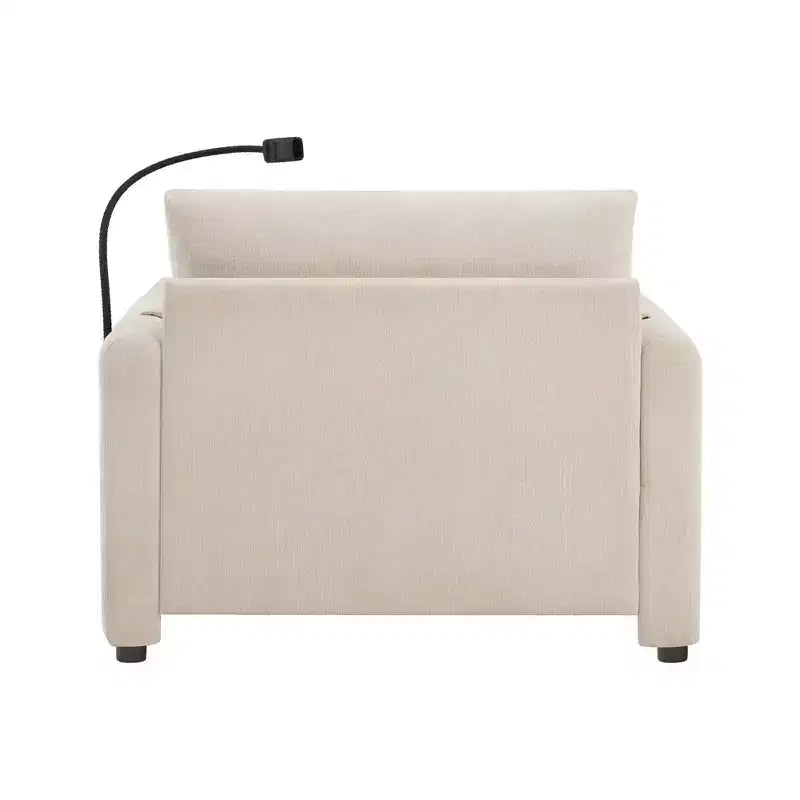 Canapé simple et méridienne surdimensionnés en chenille avec pouf de rangement, support de téléphone réglable, ports de charge, poches latérales