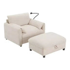 Canapé simple et méridienne surdimensionnés en chenille avec pouf de rangement, support de téléphone réglable, ports de charge, poches latérales
