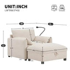 Canapé simple et méridienne surdimensionnés en chenille avec pouf de rangement, support de téléphone réglable, ports de charge, poches latérales