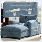 Canapé simple et méridienne surdimensionnés en chenille avec pouf de rangement, support de téléphone réglable, ports de charge, poches latérales