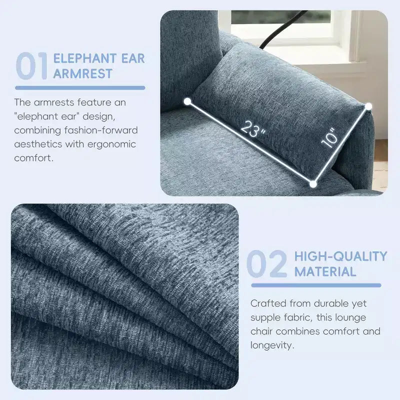 Canapé simple et méridienne surdimensionnés en chenille avec pouf de rangement, support de téléphone réglable, ports de charge, poches latérales