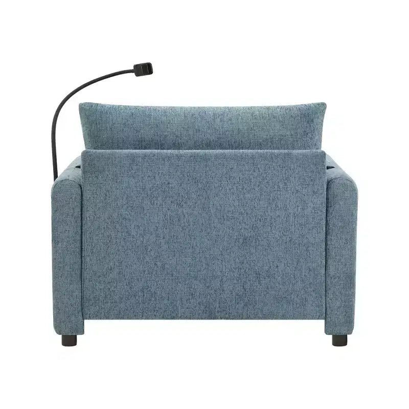 Canapé simple et méridienne surdimensionnés en chenille avec pouf de rangement, support de téléphone réglable, ports de charge, poches latérales