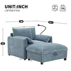 Canapé simple et méridienne surdimensionnés en chenille avec pouf de rangement, support de téléphone réglable, ports de charge, poches latérales