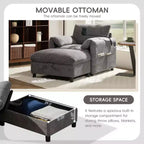 Canapé simple et méridienne surdimensionnés en chenille avec pouf de rangement, support de téléphone réglable, ports de charge, poches latérales