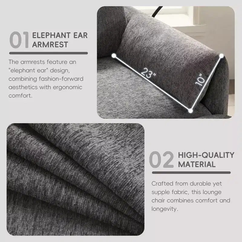 Canapé simple et méridienne surdimensionnés en chenille avec pouf de rangement, support de téléphone réglable, ports de charge, poches latérales
