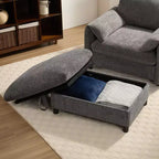 Canapé simple et méridienne surdimensionnés en chenille avec pouf de rangement, support de téléphone réglable, ports de charge, poches latérales