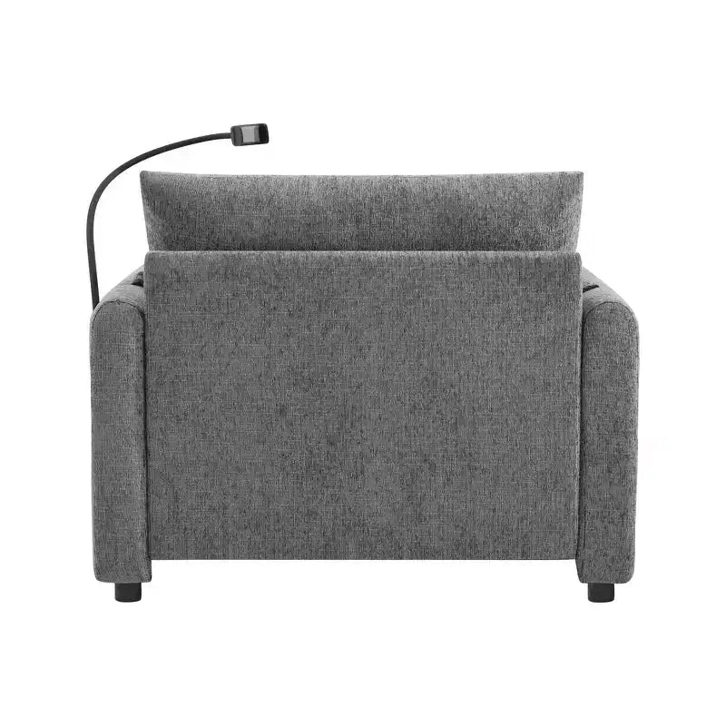 Canapé simple et méridienne surdimensionnés en chenille avec pouf de rangement, support de téléphone réglable, ports de charge, poches latérales