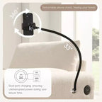Canapé simple et méridienne surdimensionnés en chenille avec pouf de rangement, support de téléphone réglable, ports de charge, poches latérales