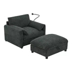 Canapé simple et méridienne surdimensionnés en chenille avec pouf de rangement, support de téléphone réglable, ports de charge, poches latérales