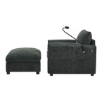 Canapé simple et méridienne surdimensionnés en chenille avec pouf de rangement, support de téléphone réglable, ports de charge, poches latérales