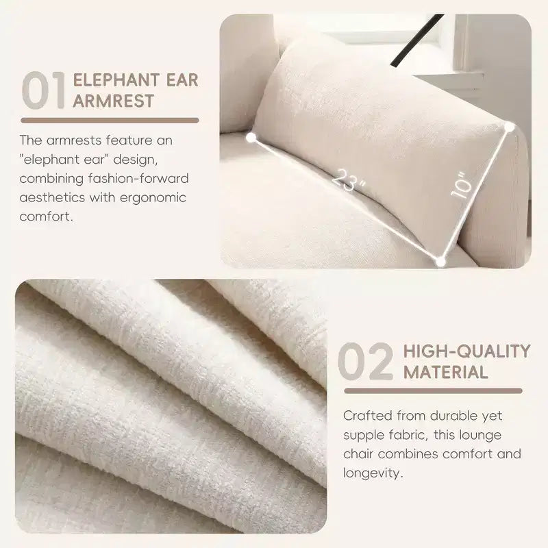 Canapé simple et méridienne surdimensionnés en chenille avec pouf de rangement, support de téléphone réglable, ports de charge, poches latérales