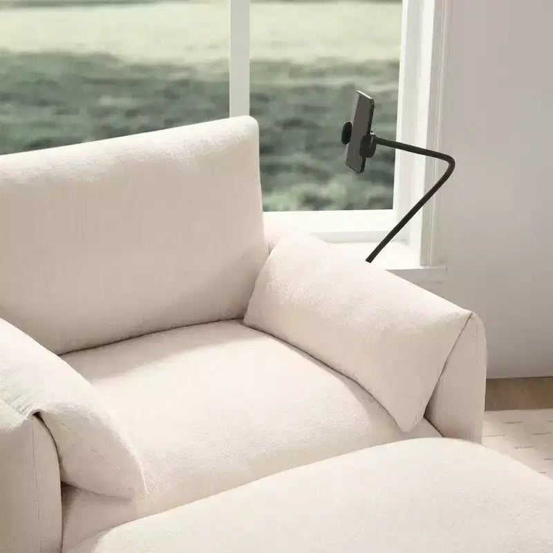 Canapé simple et méridienne surdimensionnés en chenille avec pouf de rangement, support de téléphone réglable, ports de charge, poches latérales